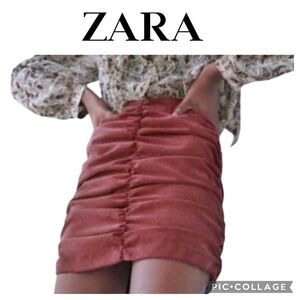 ZARA Ruched corduroy Mini skirt Burgundy Wine size M NWT